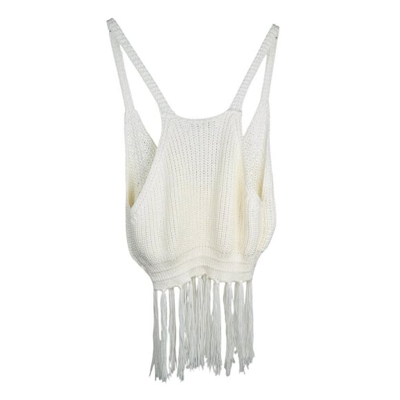 Papaya Crochet Embroidered Fringe Crop Top Festival Medium Floral Boho - Picture 2 of 6